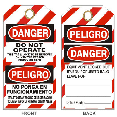 DANGER DO NOT OPERATE - THIS TAG AND LOCK TO BE REMOVED TAGS