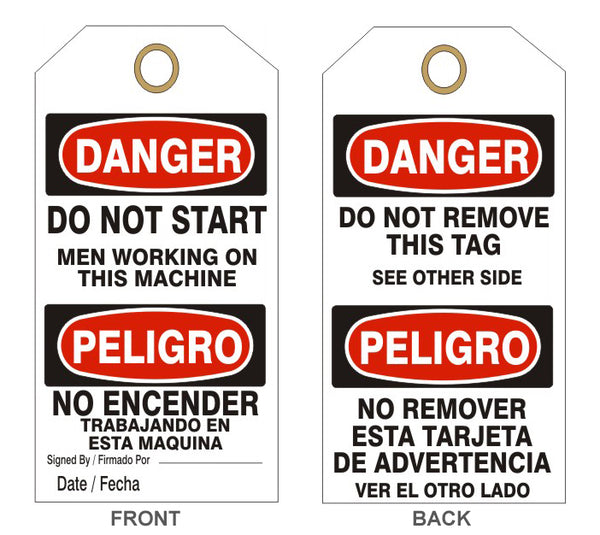 DANGER DO NOT START MEN WORKING ON THIS MACHINE PELIGRO