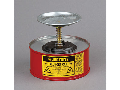 Justrite Plunger Dispensing Can - 1 Quart - Perforated Pan Screen Serves As Flame Arrester - Steel - Red - 10108