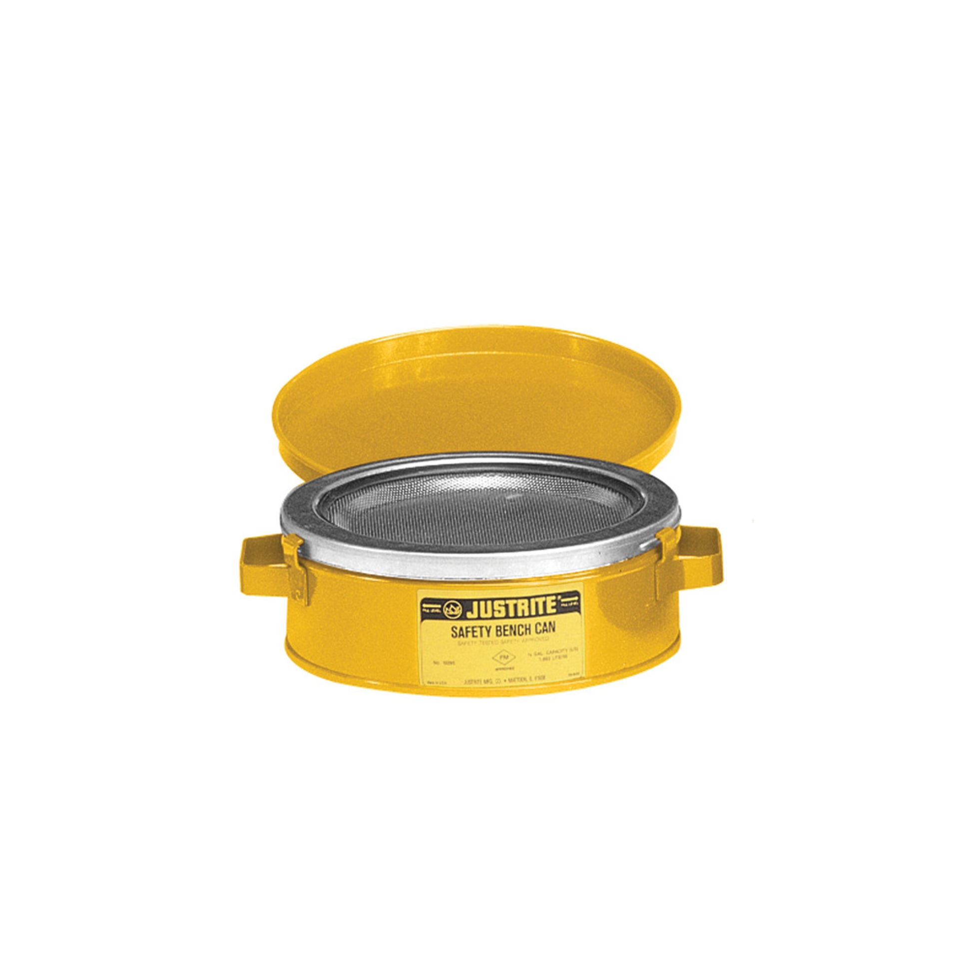 Justrite Bench Can To Clean Small Parts In Solvents - 1 Ltr - Plated Steel Dasher - Hinged Cover - Steel - Yellow - 10171