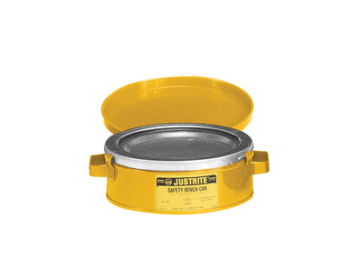 Justrite Bench Can To Clean Small Parts In Solvents - 1 Ltr - Plated Steel Dasher - Hinged Cover - Steel - Yellow - 10171