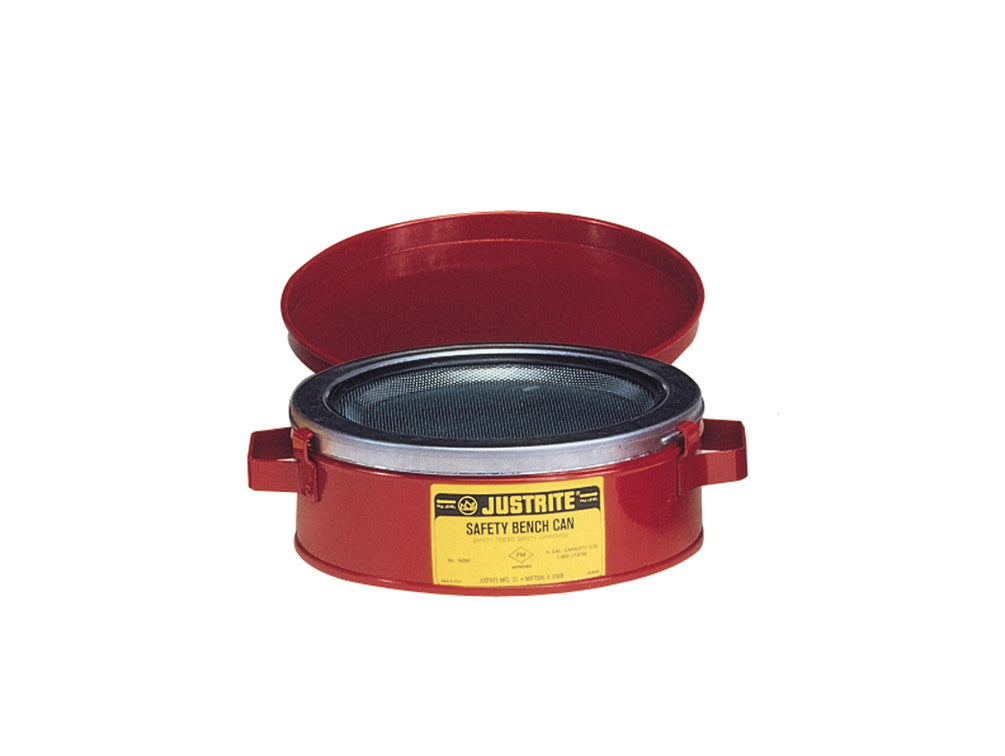 Justrite Bench Can To Clean Small Parts In Solvents - 1 Quart - Plated Steel Dasher - Hinged Cover - Steel - Red - 10175