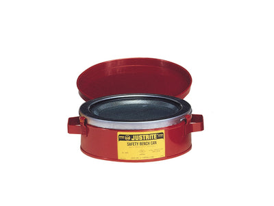 Justrite Bench Can To Clean Small Parts In Solvents - 1 Quart - Plated Steel Dasher - Hinged Cover - Steel - Red - 10175