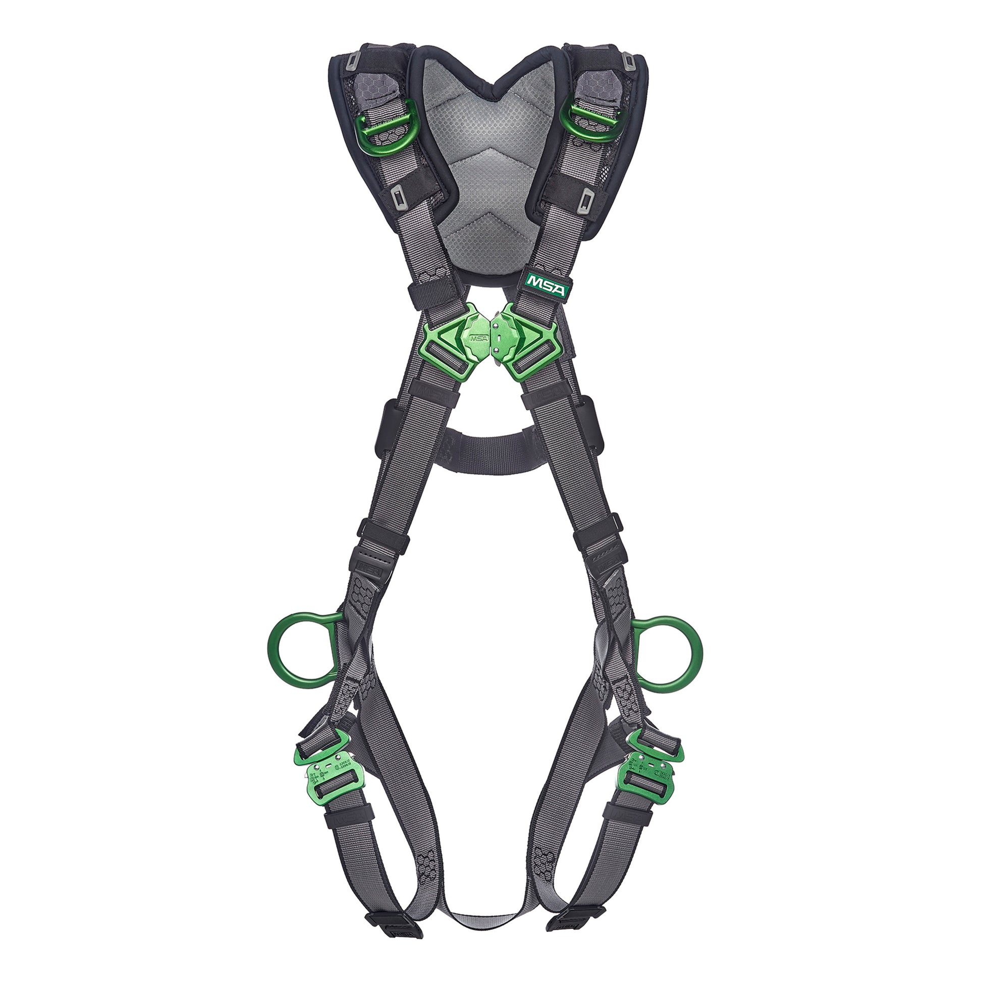 MSA V-FIT Harness w/Back, Side and Shoulder D-Rings - Quick-Connect Leg Straps - Shoulder Padding - Extra Large - 10194886
