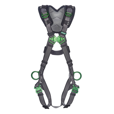 MSA V-FIT Harness w/Back, Side and Shoulder D-Rings - Quick-Connect Leg Straps - Shoulder Padding - Extra Large - 10194886