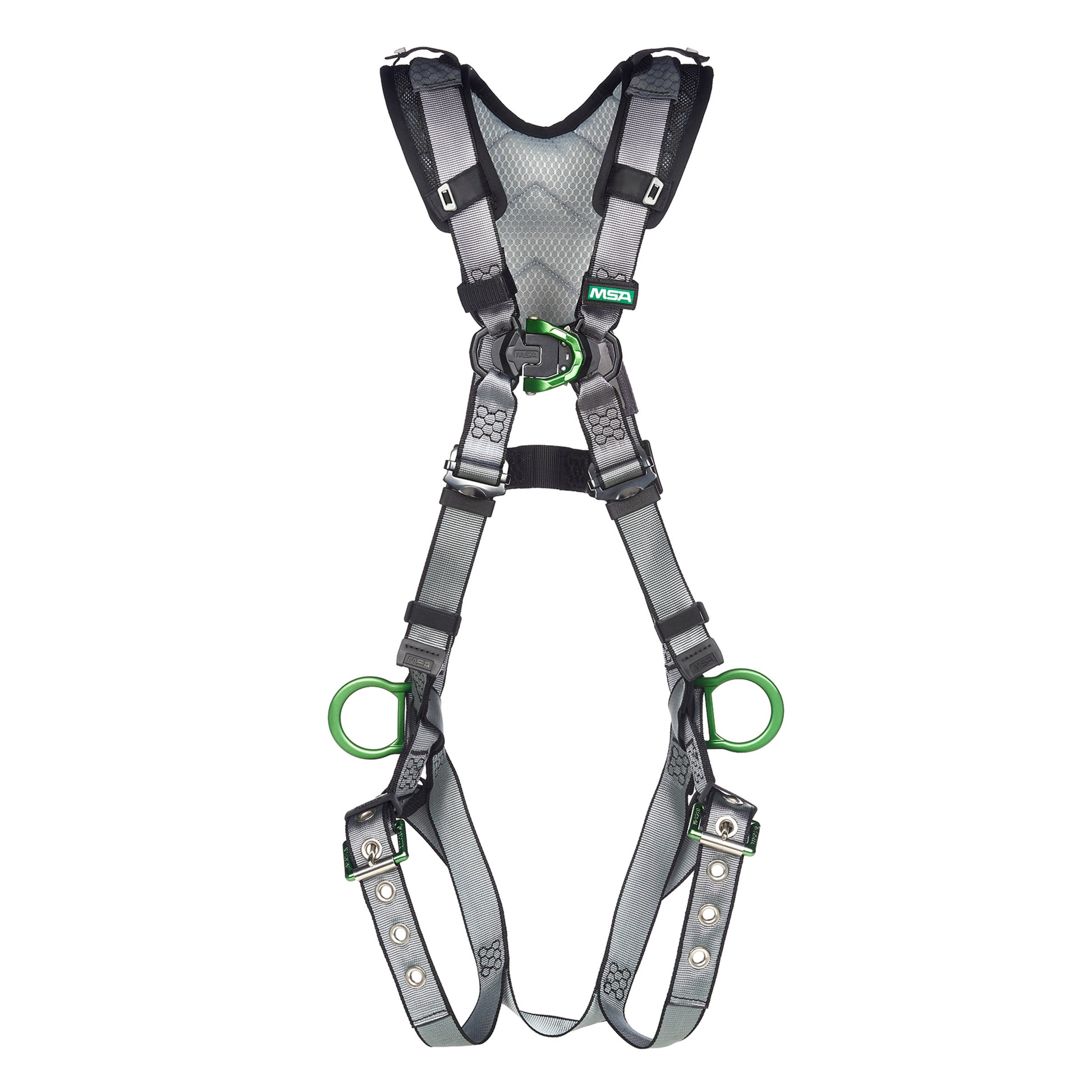 MSA V-FIT Harness w/Back, Front & Side D-Rings - Tongue Buckle Leg Straps - Shoulder Padding - Extra Small - 10194896