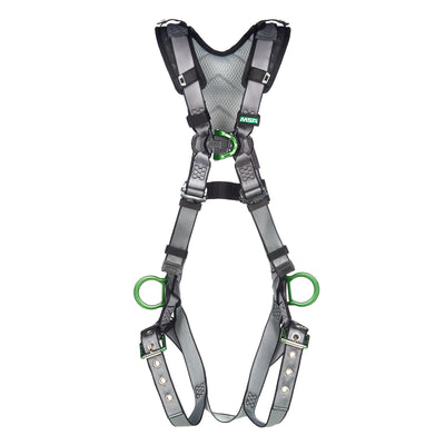 MSA V-FIT Harness w/Back, Front & Side D-Rings - Tongue Buckle Leg Straps - Shoulder Padding - Extra Small - 10194896
