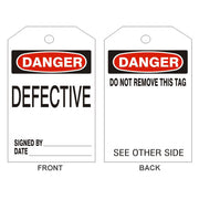 DANGER DEFECTIVE TAGS - BACK 1 - DANGER DEFECTIVE TAGS - BACK 1, 6.125X3, Rigid Vinyl