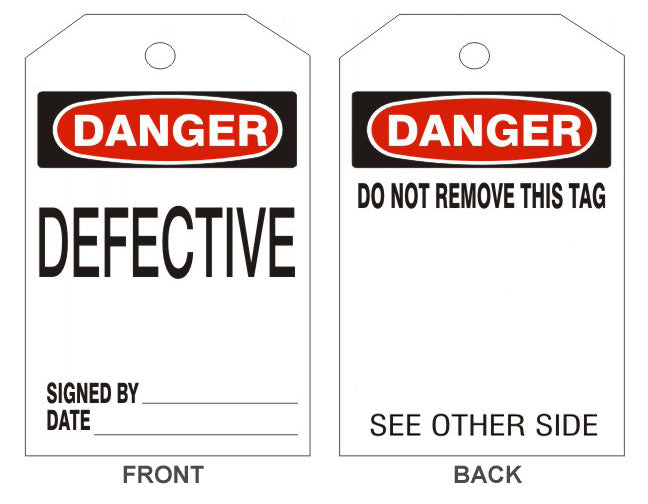 DANGER DEFECTIVE TAGS - BACK 1 - DANGER DEFECTIVE TAGS - BACK 1, 6.125X3, Rigid Vinyl