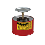 Justrite Plunger Dispensing Can - 2 Quart - Perforated Pan Screen Serves As Flame Arrester - Steel - Red - 10208