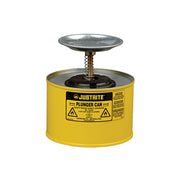 Justrite Plunger Dispensing Can - 2 Quart - Perforated Pan Screen Serves As Flame Arrester - Steel - Yellow - 10218