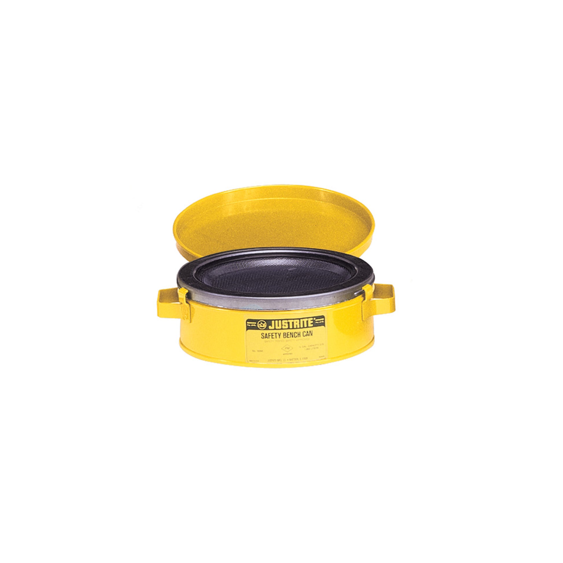Justrite Bench Can To Clean Small Parts In Solvents - 2 Ltr - Plated Steel Dasher - Hinged Cover - Steel - Yellow - 10291
