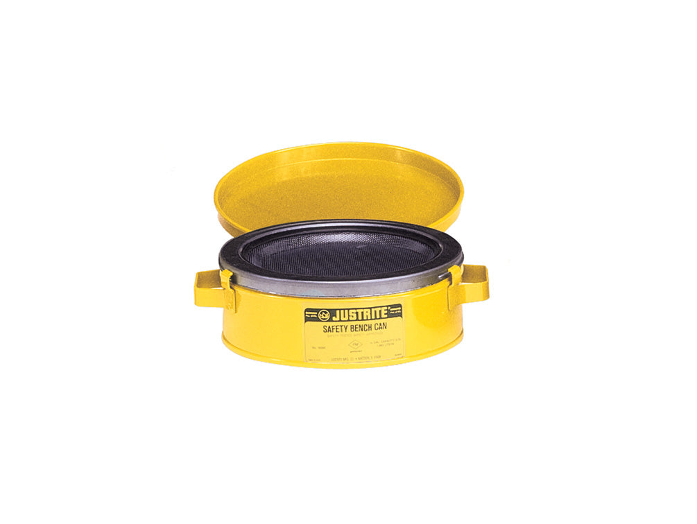 Justrite Bench Can To Clean Small Parts In Solvents - 2 Ltr - Plated Steel Dasher - Hinged Cover - Steel - Yellow - 10291
