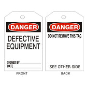 DANGER DEFECTIVE EQUIPMENT TAGS - BACK 1 - DANGER DEFECTIVE EQUIPMENT TAGS - BACK 1, 6.125X3, Rigid Vinyl