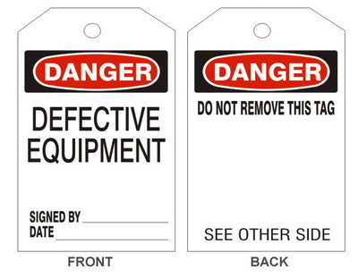 DANGER DEFECTIVE EQUIPMENT TAGS - BACK 1