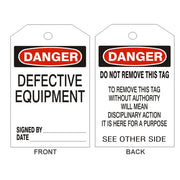 DANGER DEFECTIVE EQUIPMENT TAGS - BACK 2 - DANGER DEFECTIVE EQUIPMENT TAGS - BACK 2, 6.125X3, Rigid Vinyl
