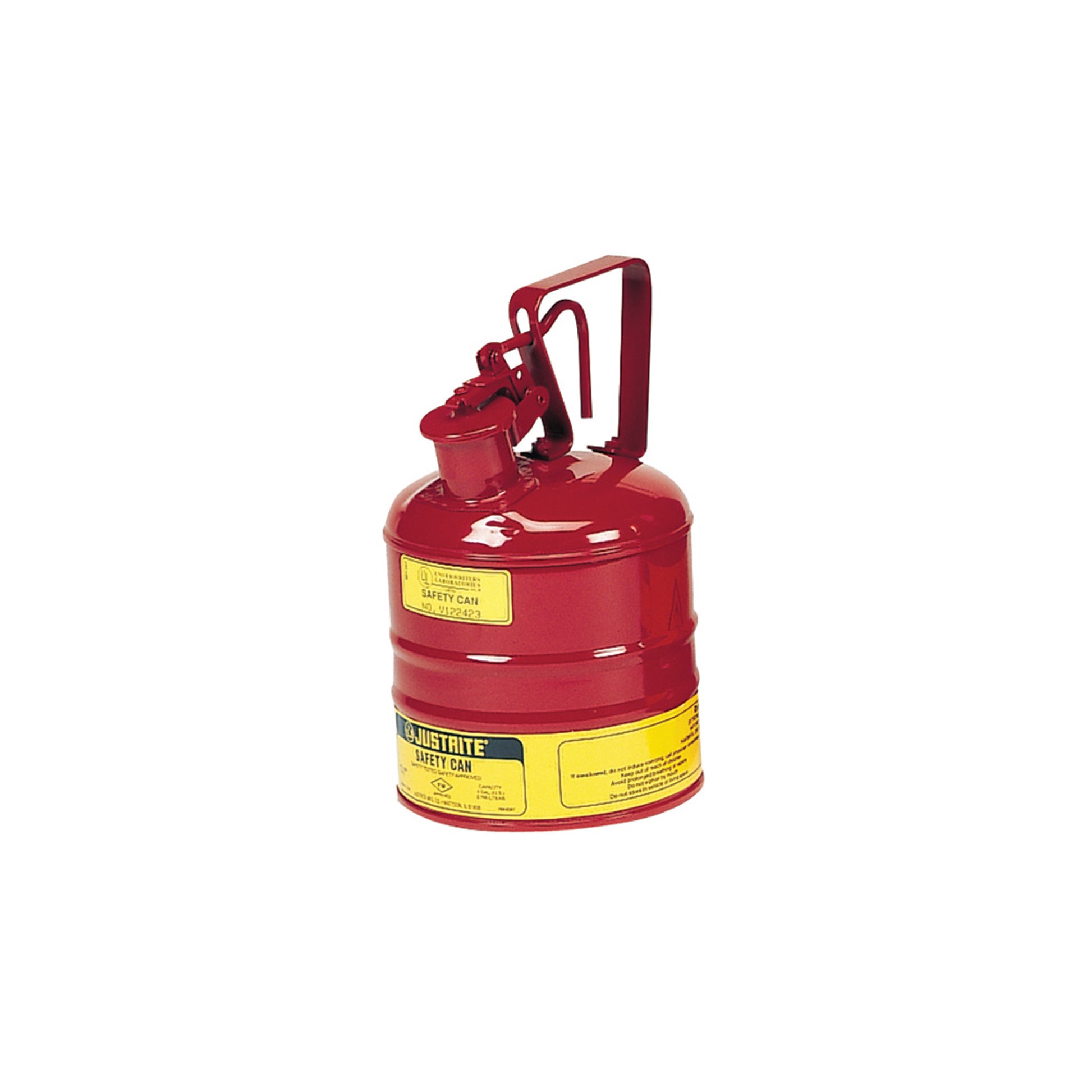 Justrite Type I Safety Can W/Trigger-Handle For Flammables - S/S Flame Arrester - 1 Gal. - S/C Lid - Steel - Red - 10301