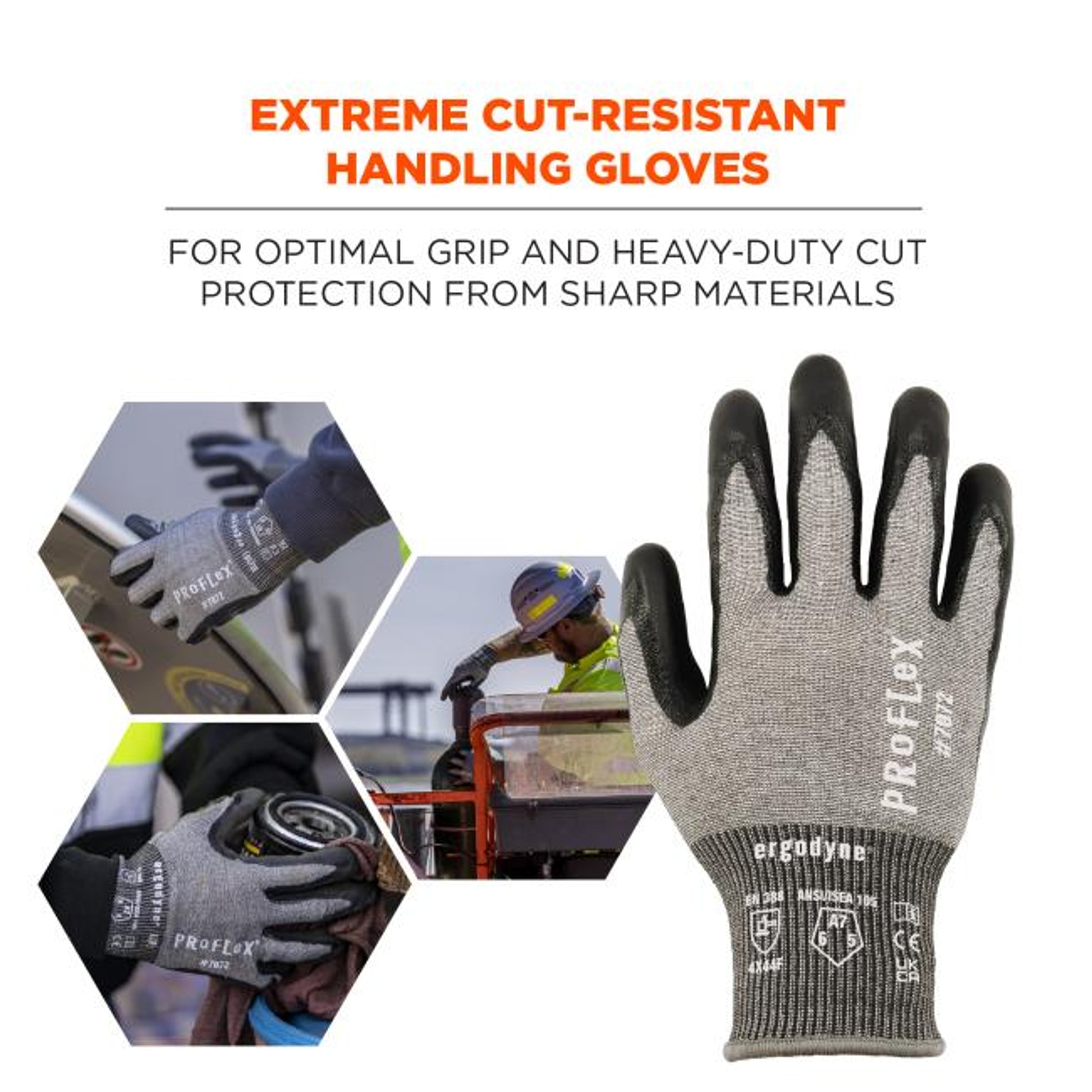 Ergodyne ProFlex 7072 Nitrile Coated Cut-Resistant Gloves - ANSI/ISEA 105-2016 A7, EN388: 4X44F, 18g - 1-pair