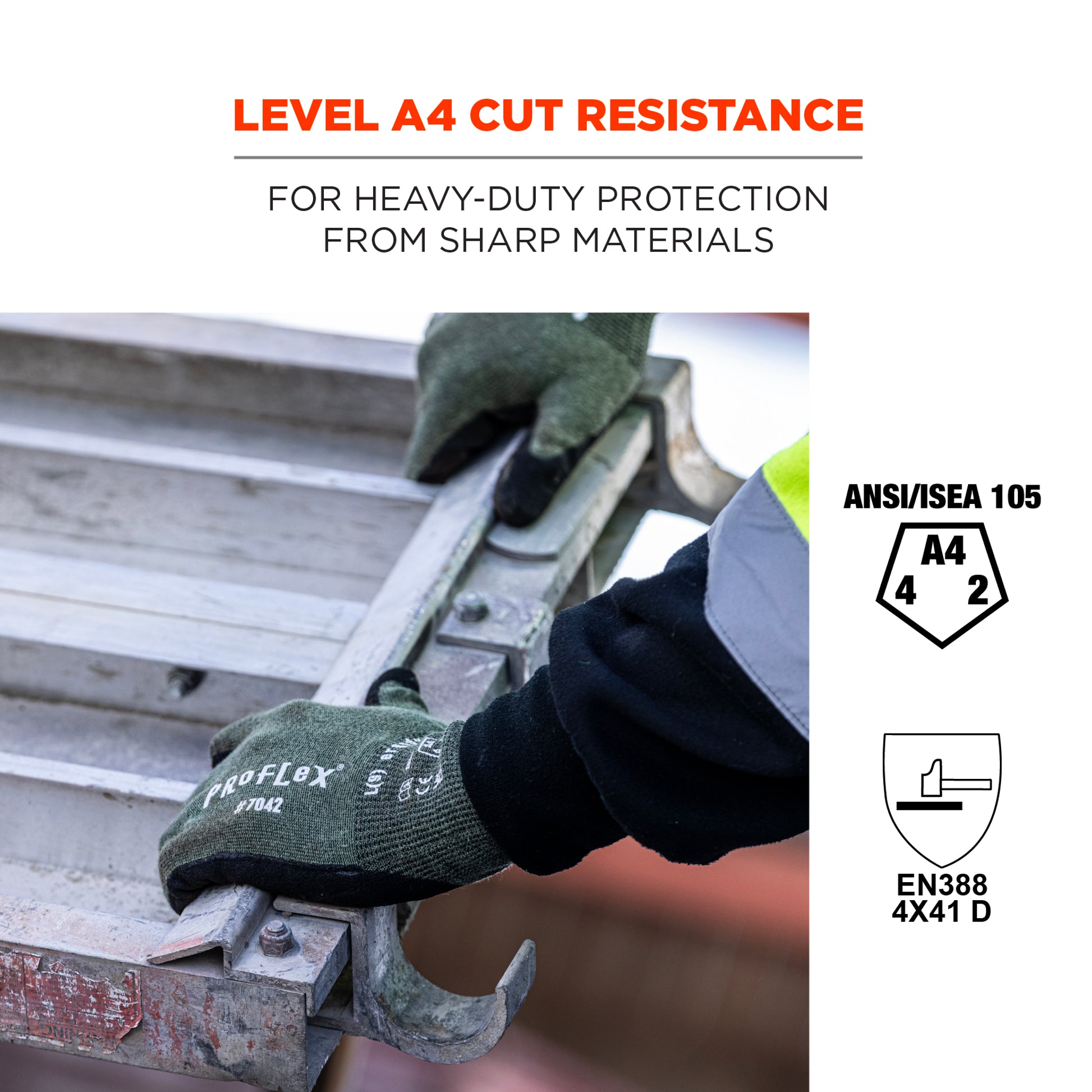 Ergodyne ProFlex 7042 Nitrile Coated Cut-Resistant Gloves - ANSI/ISEA 105-2016 A4, EN 388: 4X41D, 18g, Heat Resistant - 12-pair