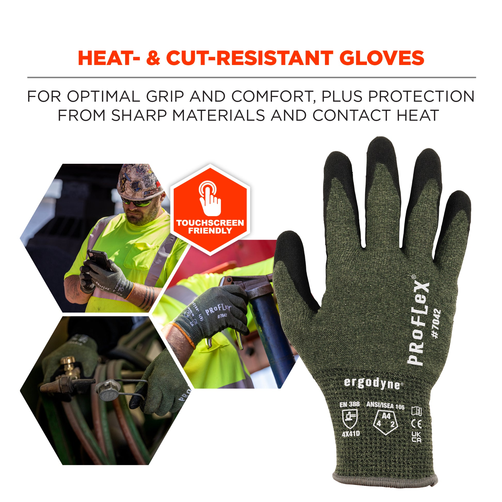 Ergodyne ProFlex 7042 Nitrile Coated Cut-Resistant Gloves - ANSI/ISEA 105-2016 A4, EN 388: 4X41D, 18g, Heat Resistant - 1-pair
