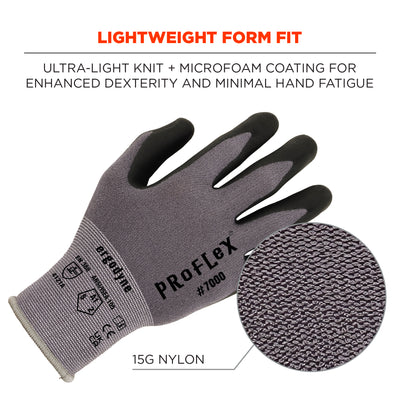 Ergodyne ProFlex 7000 Nitrile Coated Gloves - Microfoam Palm, 15g - 12-pair