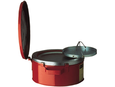 Justrite Bench Can With Parts Basket - 1 Gallon - Plated Steel Dasher - Hinged Cover - Steel - Red Bench Can For Cleaning Small Parts In Solvents - 10370
