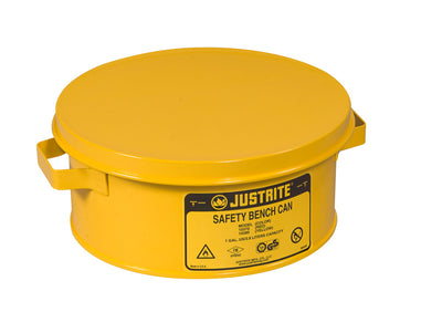 Justrite Bench Can Without Parts Basket - 4 Liter - Plated Steel Dasher - Hinged Cover - Steel - Yellow - 10385