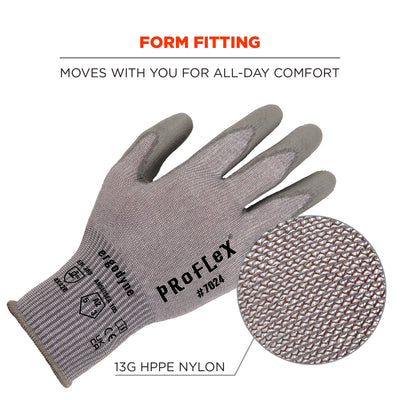 Ergodyne ProFlex 7024 PU Coated Cut-Resistant Gloves - ANSI/ISEA 105-2016 A2, EN388: 4X42B, 13g - 12-pair