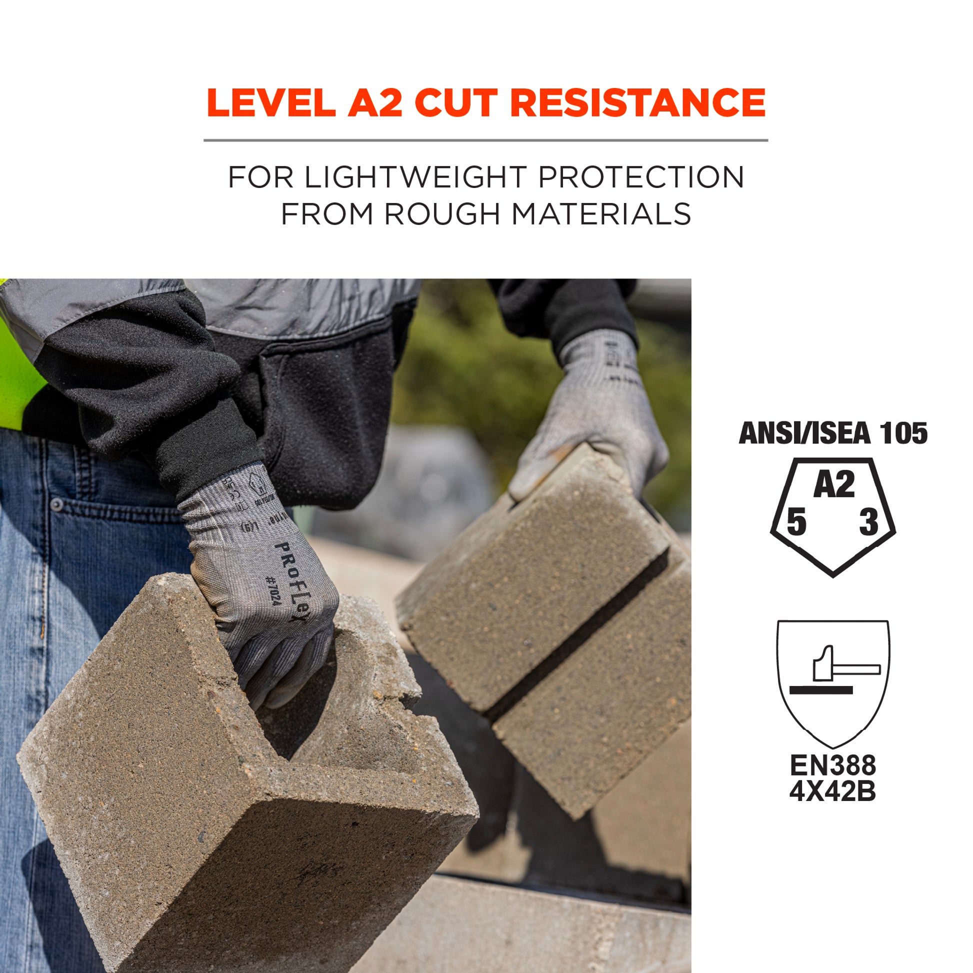 Ergodyne ProFlex 7024 PU Coated Cut-Resistant Gloves - ANSI/ISEA 105-2016 A2, EN388: 4X42B, 13g - 12-pair