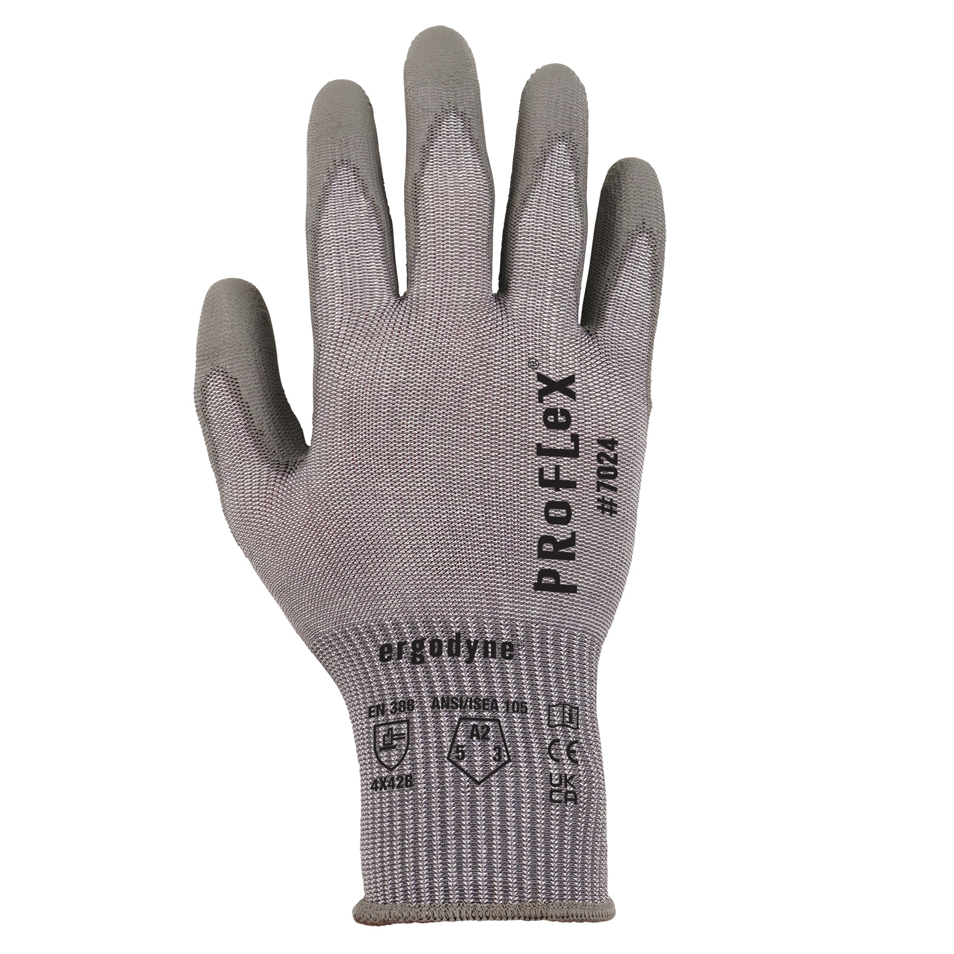 Ergodyne ProFlex 7024 PU Coated Cut-Resistant Gloves - ANSI/ISEA 105-2016 A2, EN388: 4X42B, 13g - 12-pair