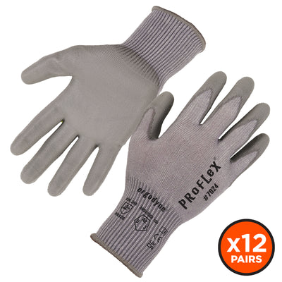 Ergodyne ProFlex 7024 PU Coated Cut-Resistant Gloves - ANSI/ISEA 105-2016 A2, EN388: 4X42B, 13g - 12-pair