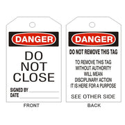 DANGER DO NOT CLOSE TAGS - BACK 2 - DANGER DO NOT CLOSE TAGS - BACK 2, 6.125X3, Rigid Vinyl