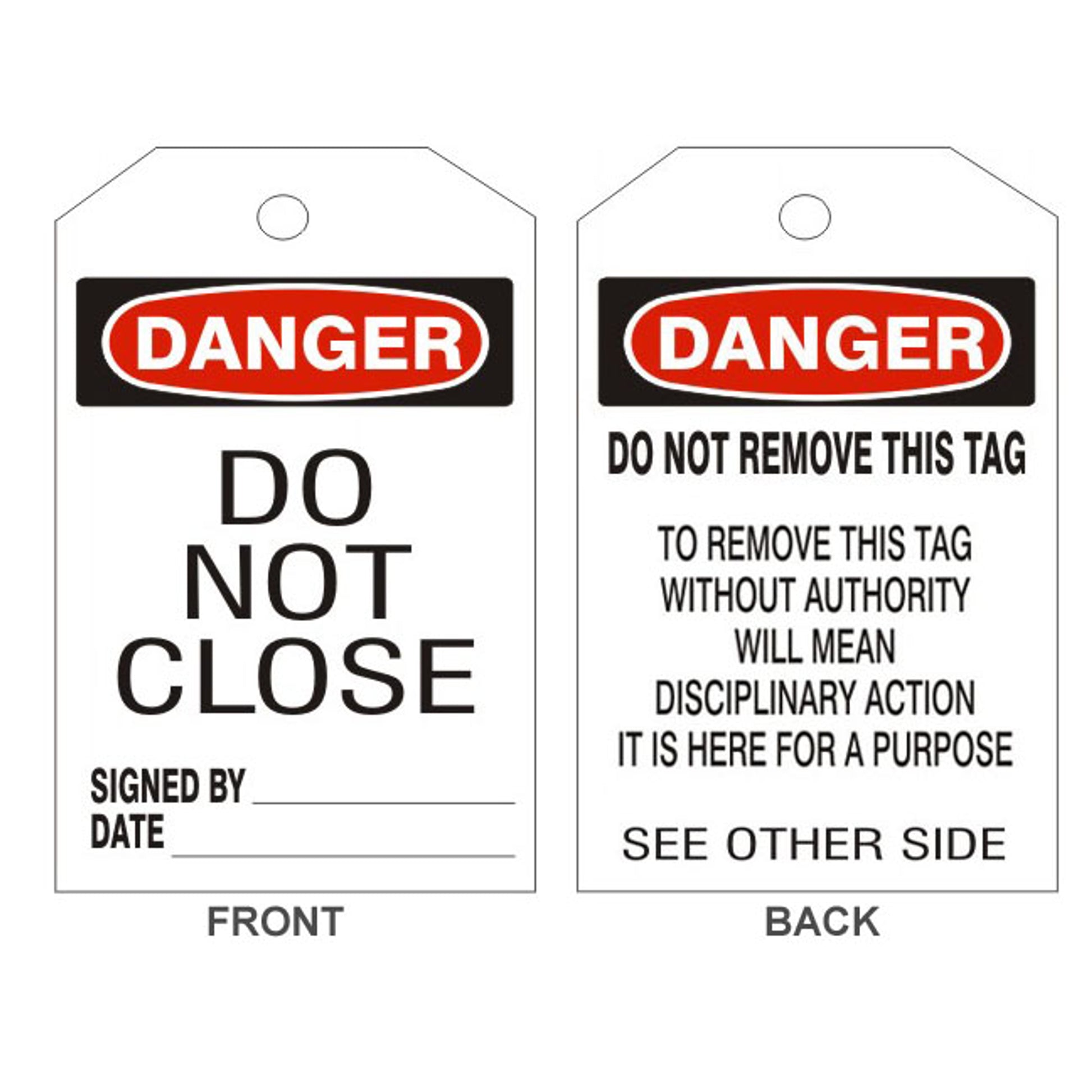 DANGER DO NOT CLOSE TAGS - BACK 2 - DANGER DO NOT CLOSE TAGS - BACK 2, 6.125X3, Rigid Vinyl