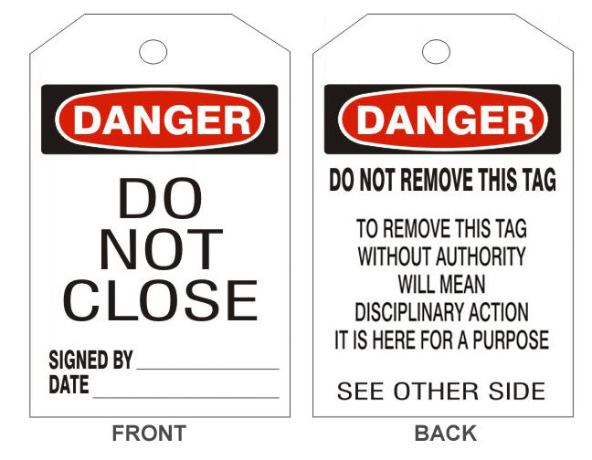 DANGER DO NOT CLOSE TAGS - BACK 2 - DANGER DO NOT CLOSE TAGS - BACK 2, 6.125X3, Rigid Vinyl