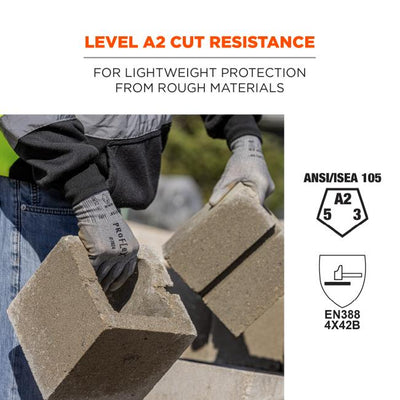 Ergodyne ProFlex 7024 PU Coated Cut-Resistant Gloves - ANSI/ISEA 105-2016 A2, EN388: 4X42B, 13g - 1-pair