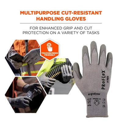 Ergodyne ProFlex 7024 PU Coated Cut-Resistant Gloves - ANSI/ISEA 105-2016 A2, EN388: 4X42B, 13g - 1-pair