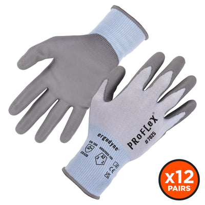 Ergodyne ProFlex 7025 PU Coated Cut-Resistant Gloves - ANSI/ISEA 105-2016 A2, EN388: 2X42B, 18g - 12-pair