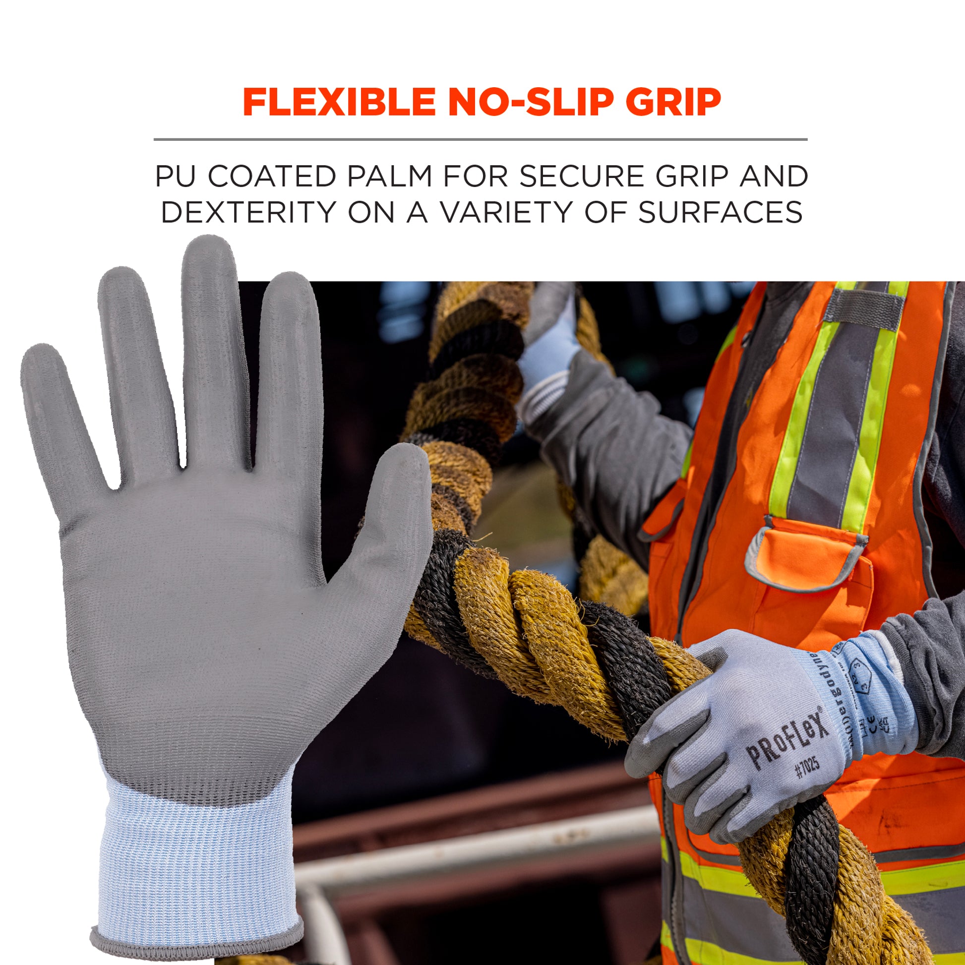 Ergodyne ProFlex 7025 PU Coated Cut-Resistant Gloves - ANSI/ISEA 105-2016 A2, EN388: 2X42B, 18g - 1-pair