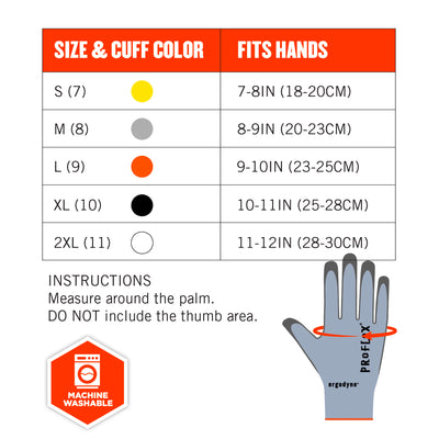 Ergodyne ProFlex 7025 PU Coated Cut-Resistant Gloves - ANSI/ISEA 105-2016 A2, EN388: 2X42B, 18g - 1-pair