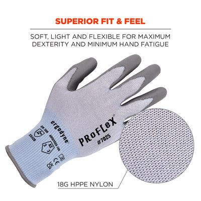 Ergodyne ProFlex 7025 PU Coated Cut-Resistant Gloves - ANSI/ISEA 105-2016 A2, EN388: 2X42B, 18g - 1-pair