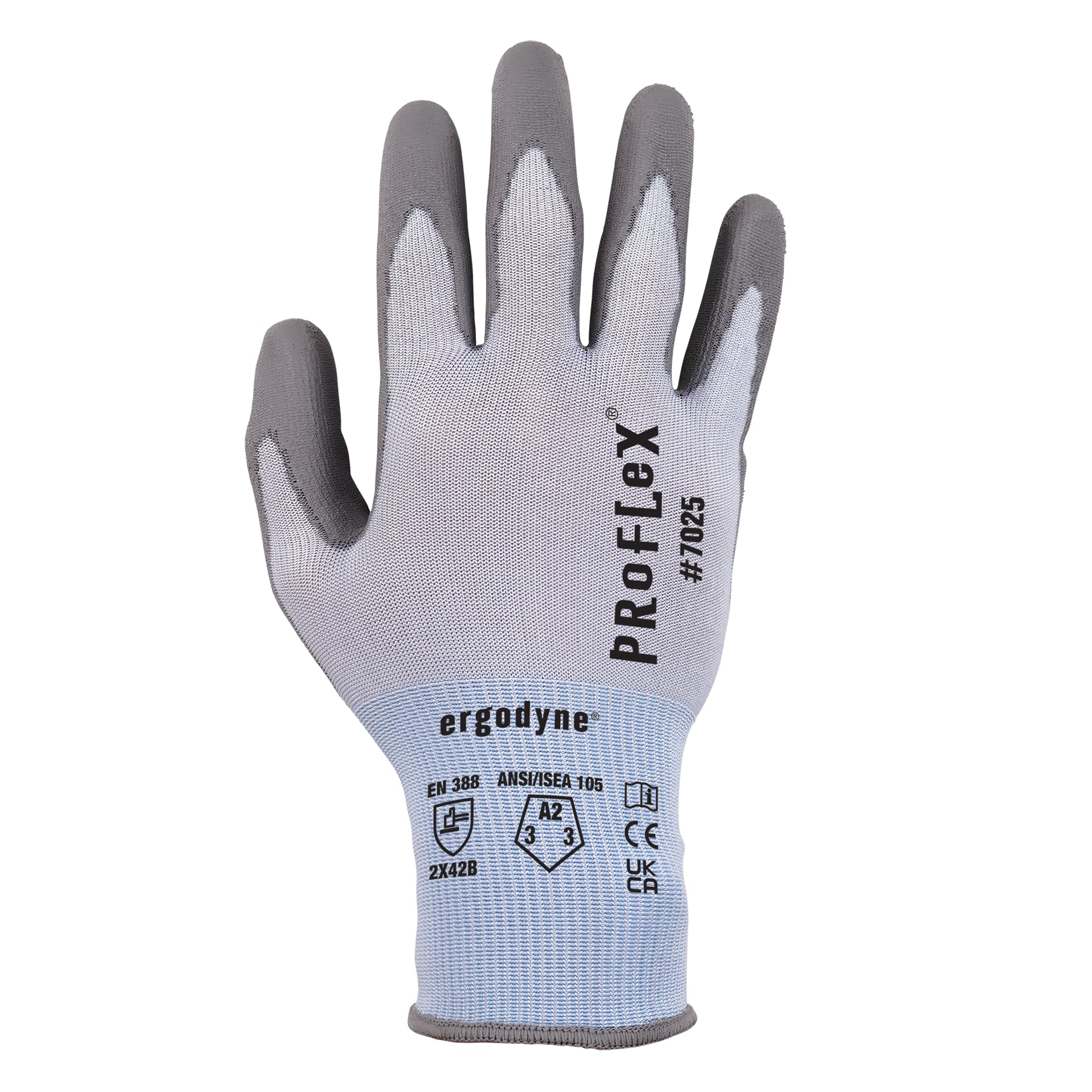 Ergodyne ProFlex 7025 PU Coated Cut-Resistant Gloves - ANSI/ISEA 105-2016 A2, EN388: 2X42B, 18g - 1-pair