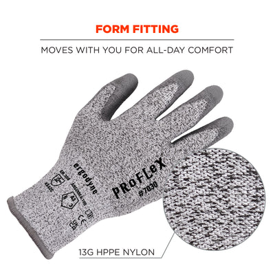 Ergodyne ProFlex 7030 PU Coated Cut-Resistant Gloves - ANSI/ISEA 105-2016 A3, EN388: 4X42C, 13g - 12-pair