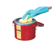 Justrite Swab Pail With Dasher Plate For Sponging Operations - 6 Quart - Hinged Cover - Steel - Red - 10471