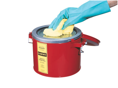 Justrite Swab Pail With Dasher Plate For Sponging Operations - 6 Quart - Hinged Cover - Steel - Red - 10471