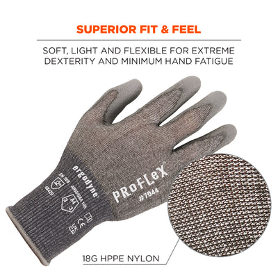 Ergodyne ProFlex 7044 PU Coated Cut-Resistant Gloves - ANSI/ISEA 105-2016 A4, EN 388: 4X42D, 18g - 1/pair