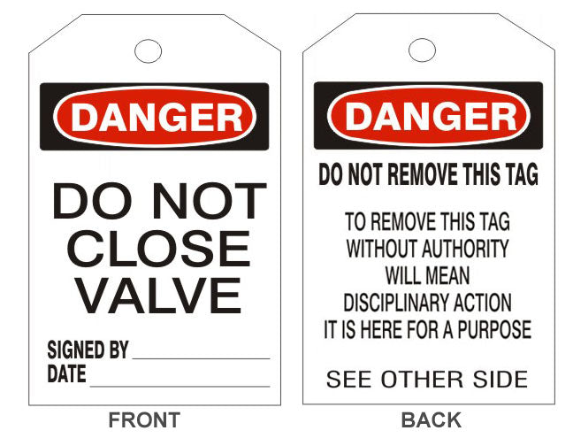 DANGER DO NOT CLOSE VALVE TAGS - BACK 2 - DANGER DO NOT CLOSE VALVE TAGS - BACK 2, 6.125X3, Rigid Vinyl