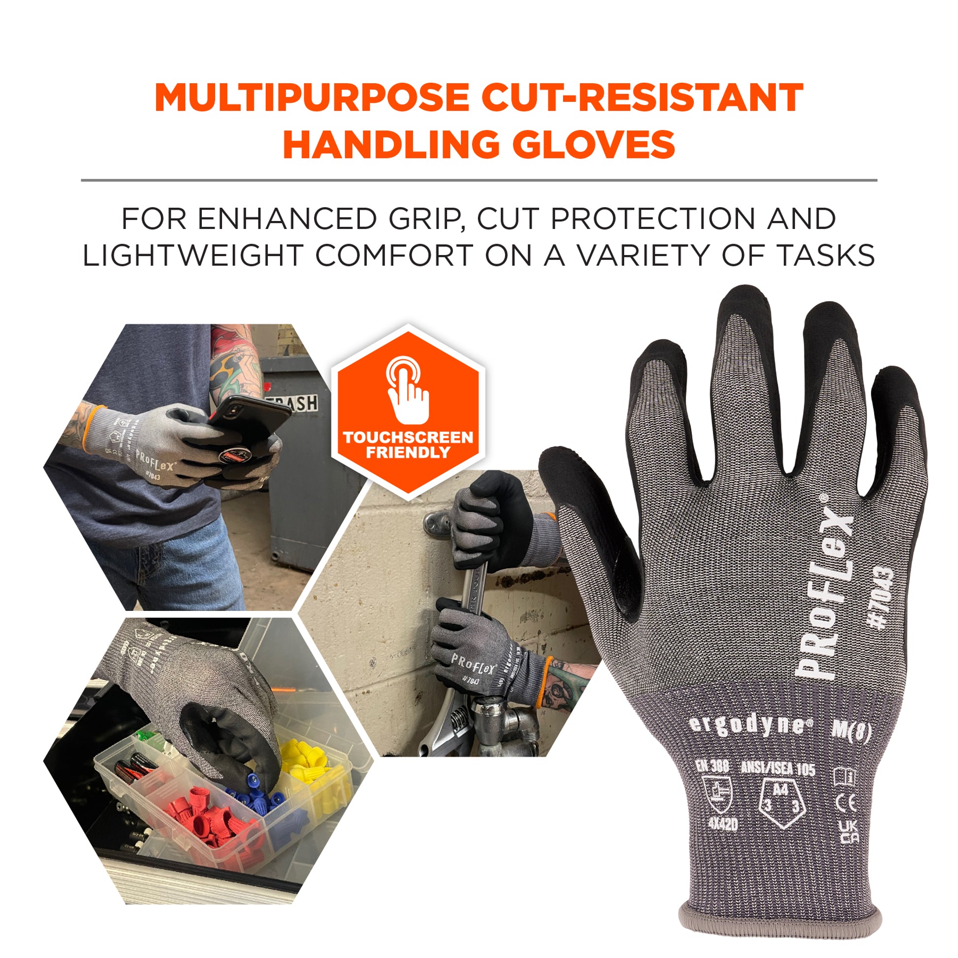 Ergodyne ProFlex 7043 Nitrile Coated Cut-Resistant Gloves - ANSI/ISEA 105-2016 A4, EN 388: 4X42D, 18g - 12-pair
