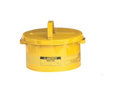 Justrite Bench Can To Clean Small Parts In Solvents - 8 Ltr - Plated Steel Dasher - Hinged Cover - Steel - Yellow - 10578