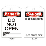 DANGER DO NOT OPEN TAGS - BACK 1 - DANGER DO NOT OPEN TAGS - BACK 1, 6.125X3, Rigid Vinyl