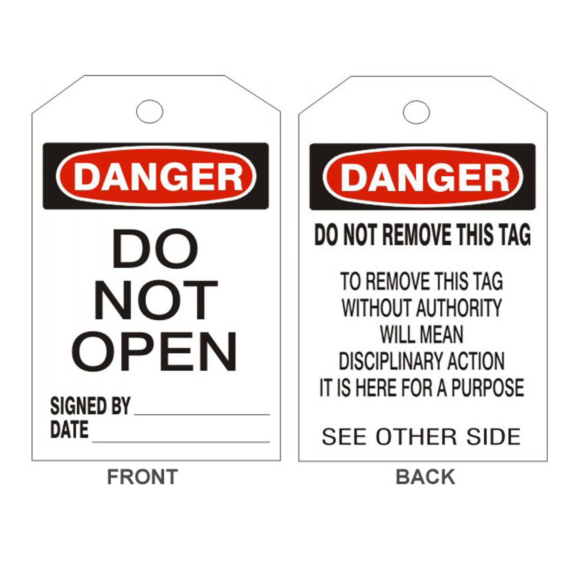 DANGER DO NOT OPEN TAGS - BACK 2 - DANGER DO NOT OPEN TAGS - BACK 2, 6.125X3, Rigid Vinyl